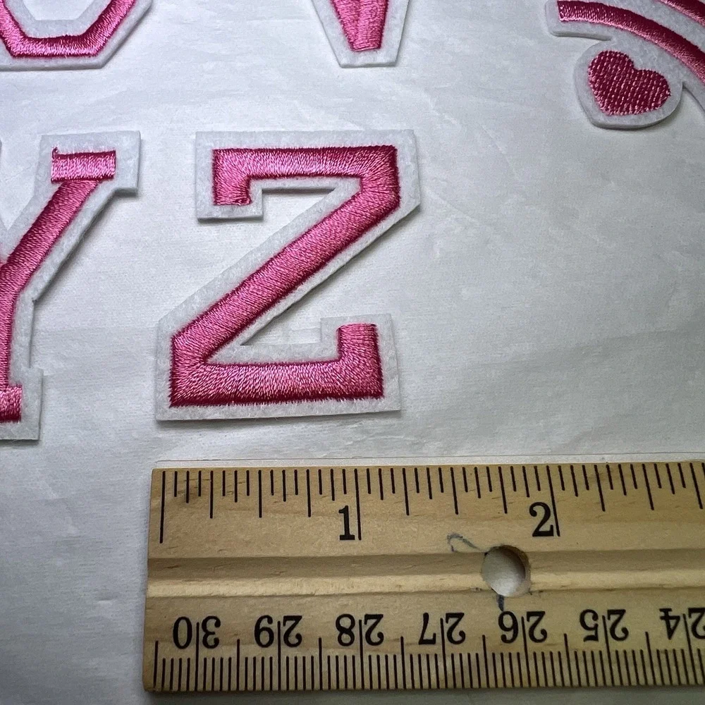 Hot Pink White Trim Alphabet Patches Iron‎ on patch letters Apprx 2